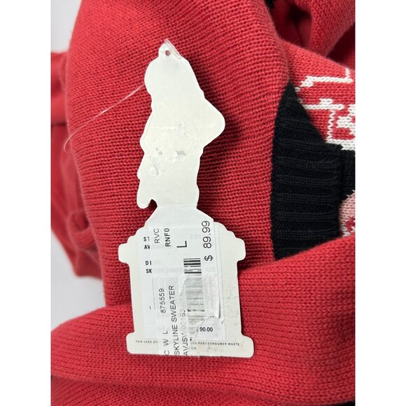 RVCA STELLA MAXWELL Skyline Sweater Sz L Red Black Colorblock New York Graphic - Picture 16 of 16